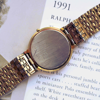 Vintage Seiko Gold-Tone Quartz Watch 80s Minimalist Champagne Dial