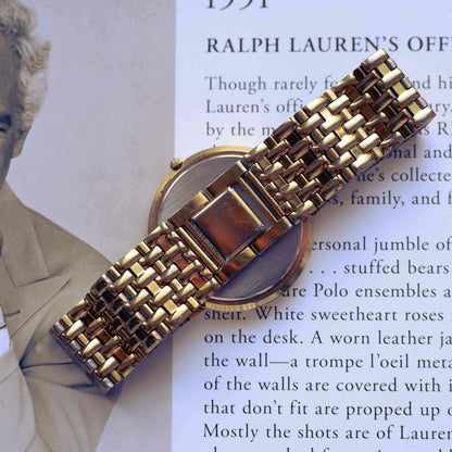 Vintage Seiko Gold-Tone Quartz Watch 80s Minimalist Champagne Dial