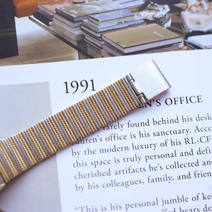 Vintage Royce Tank Watch 80s Gold Champagne Dial Quartz Two-Tone