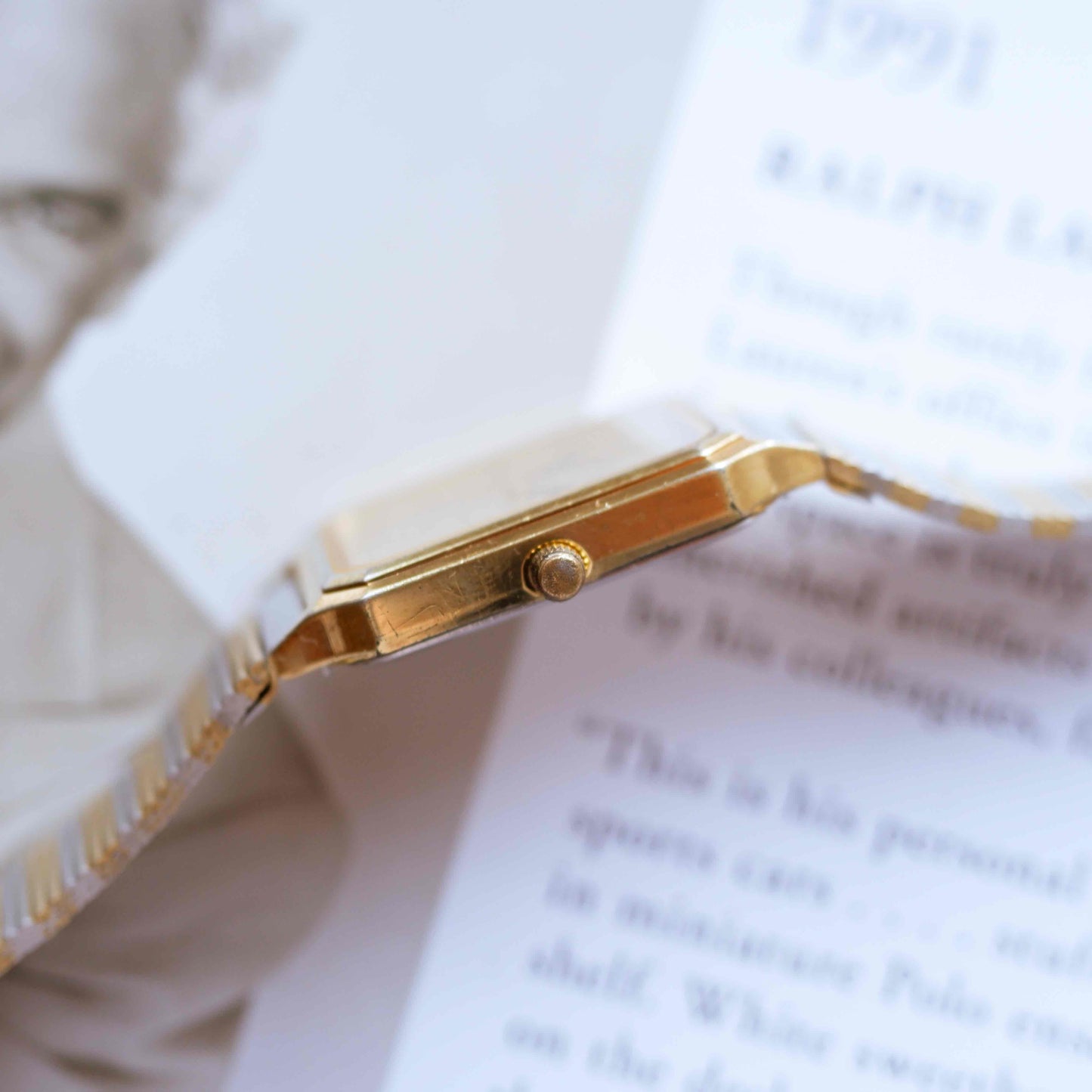 Vintage Royce Tank Watch 80s Gold Champagne Dial Quartz Two-Tone