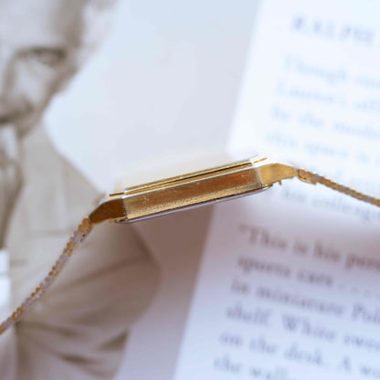 Vintage Royce Tank Watch 80s Gold Champagne Dial Quartz Two-Tone