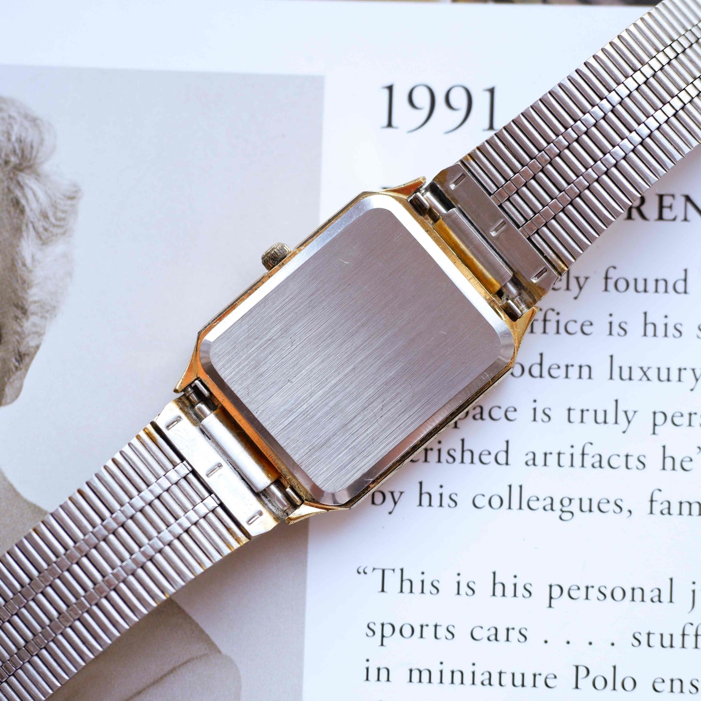 Vintage Royce Tank Watch 80s Gold Champagne Dial Quartz Two-Tone