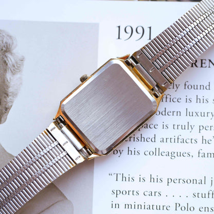 Vintage Royce Tank Watch 80s Gold Champagne Dial Quartz Two-Tone