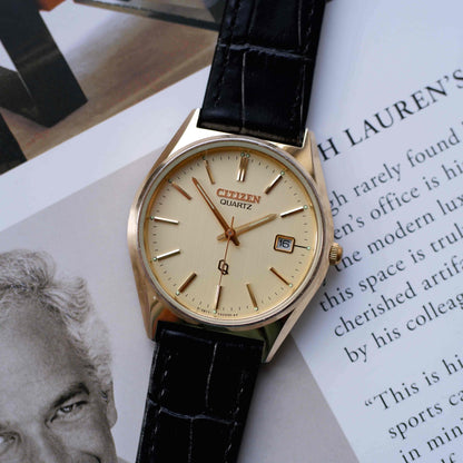 Vintage Citizen Day Date 80s Gold Baton Indices Quartz