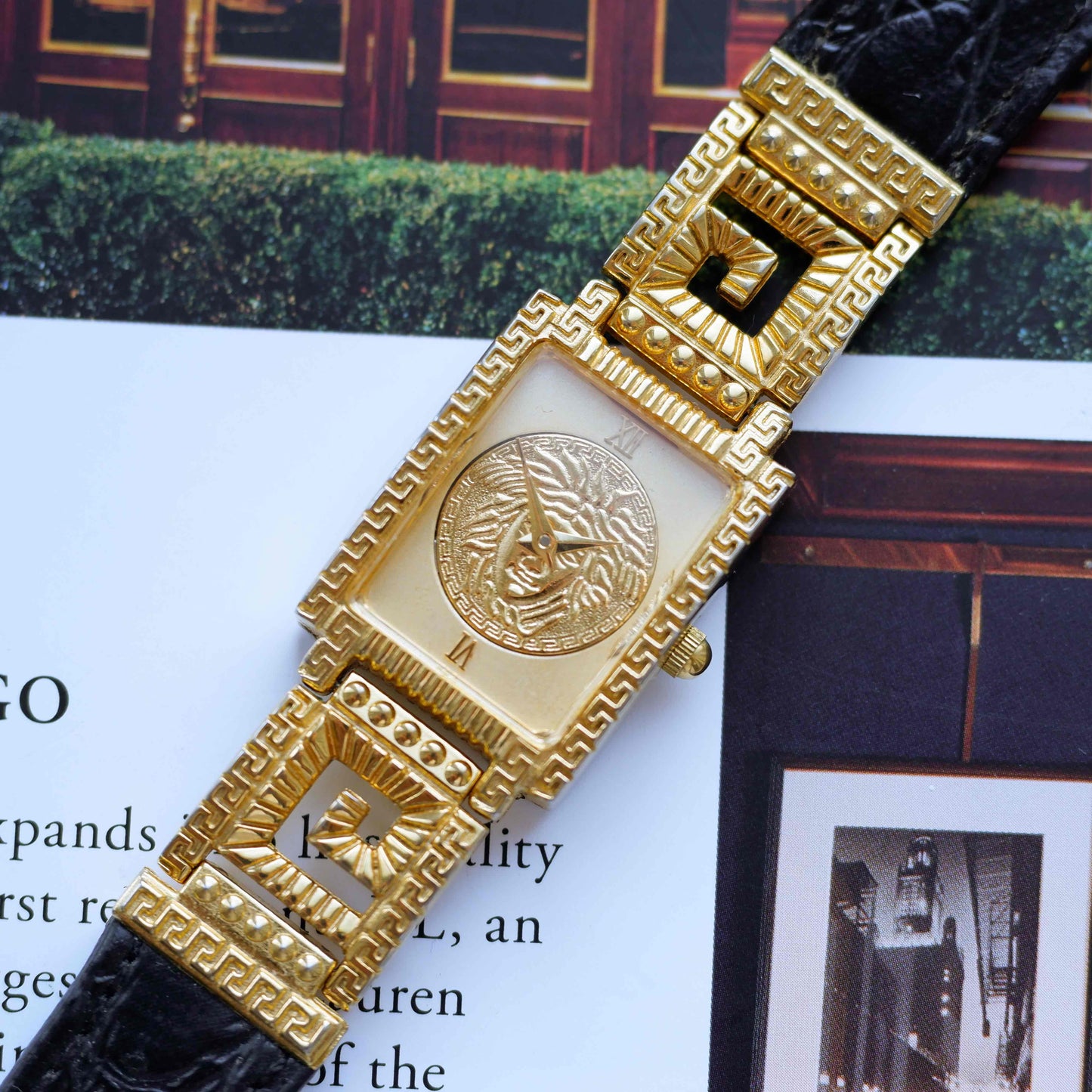 Vintage Gianni Versace Medusa Tank Watch 90s Gold Roman Dial Quartz