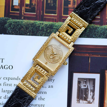Vintage Gianni Versace Medusa Tank Watch 90s Gold Roman Dial Quartz