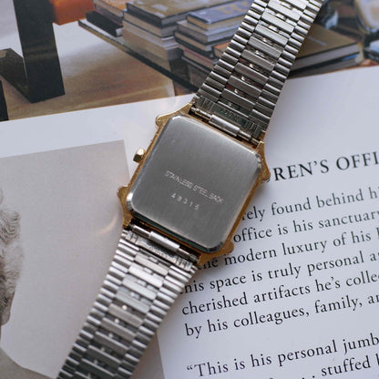 Vintage Stowa Tank Watch 80s Gold Champagne Dial Quartz Date