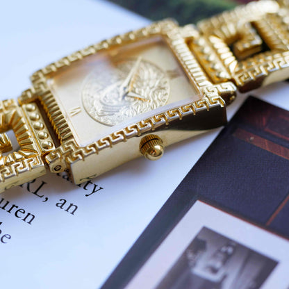 Vintage Gianni Versace Medusa Tank Watch 90s Gold Roman Dial Quartz