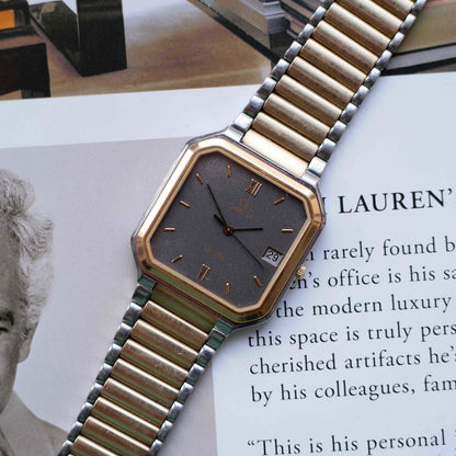 Vintage Omega DeVille Two-Tone Gray Dial Quartz 80s with Box