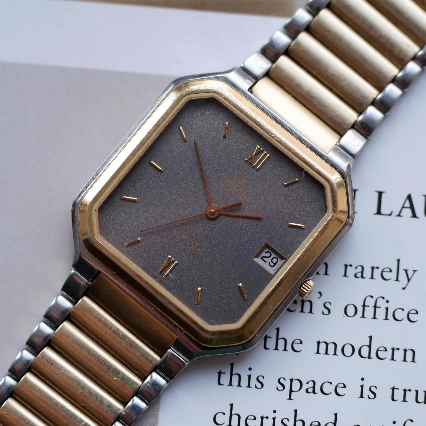 Vintage Omega DeVille Two-Tone Gray Dial Quartz 80s with Box
