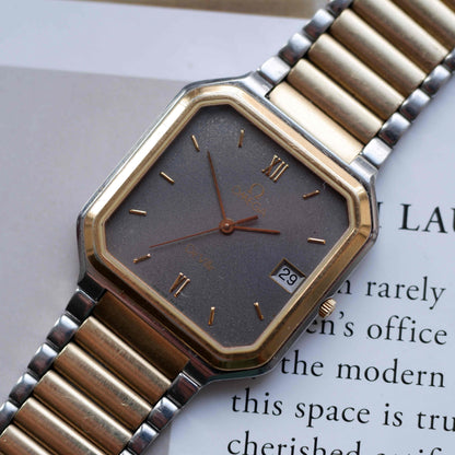 Vintage Omega DeVille Two-Tone Gray Dial Quartz 80s with Box