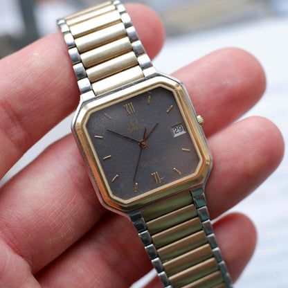 Vintage Omega DeVille Two-Tone Gray Dial Quartz 80s with Box