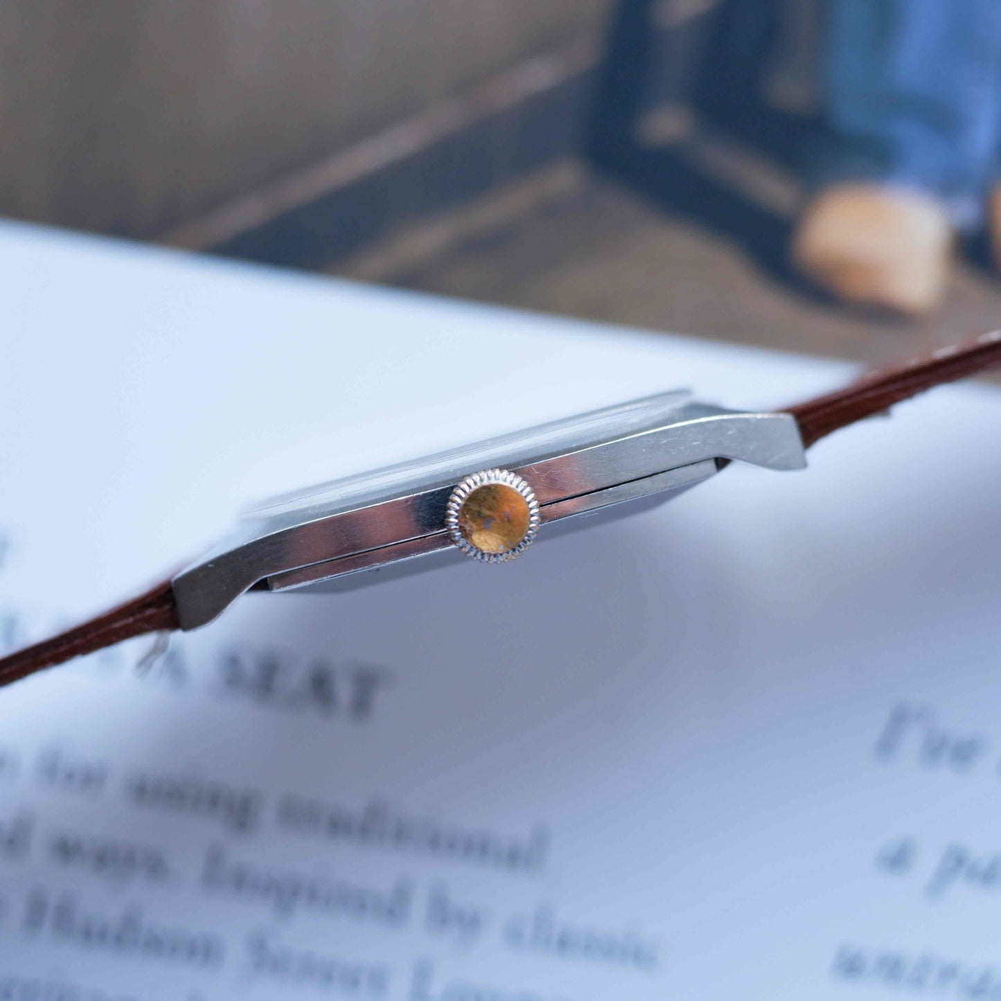 Vintage Bulova Tank Longchamp Watch 70s Blue Dial Swiss Manual Wind