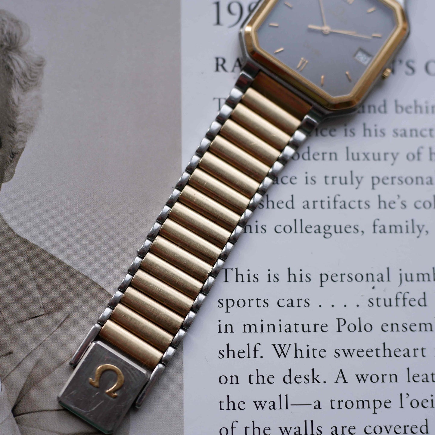 Vintage Omega DeVille Two-Tone Gray Dial Quartz 80s with Box