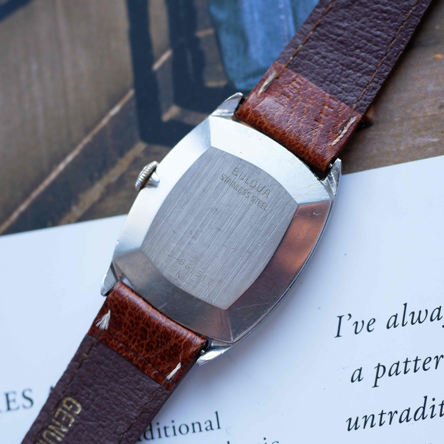 Vintage Bulova Tank Longchamp Watch 70s Blue Dial Swiss Manual Wind