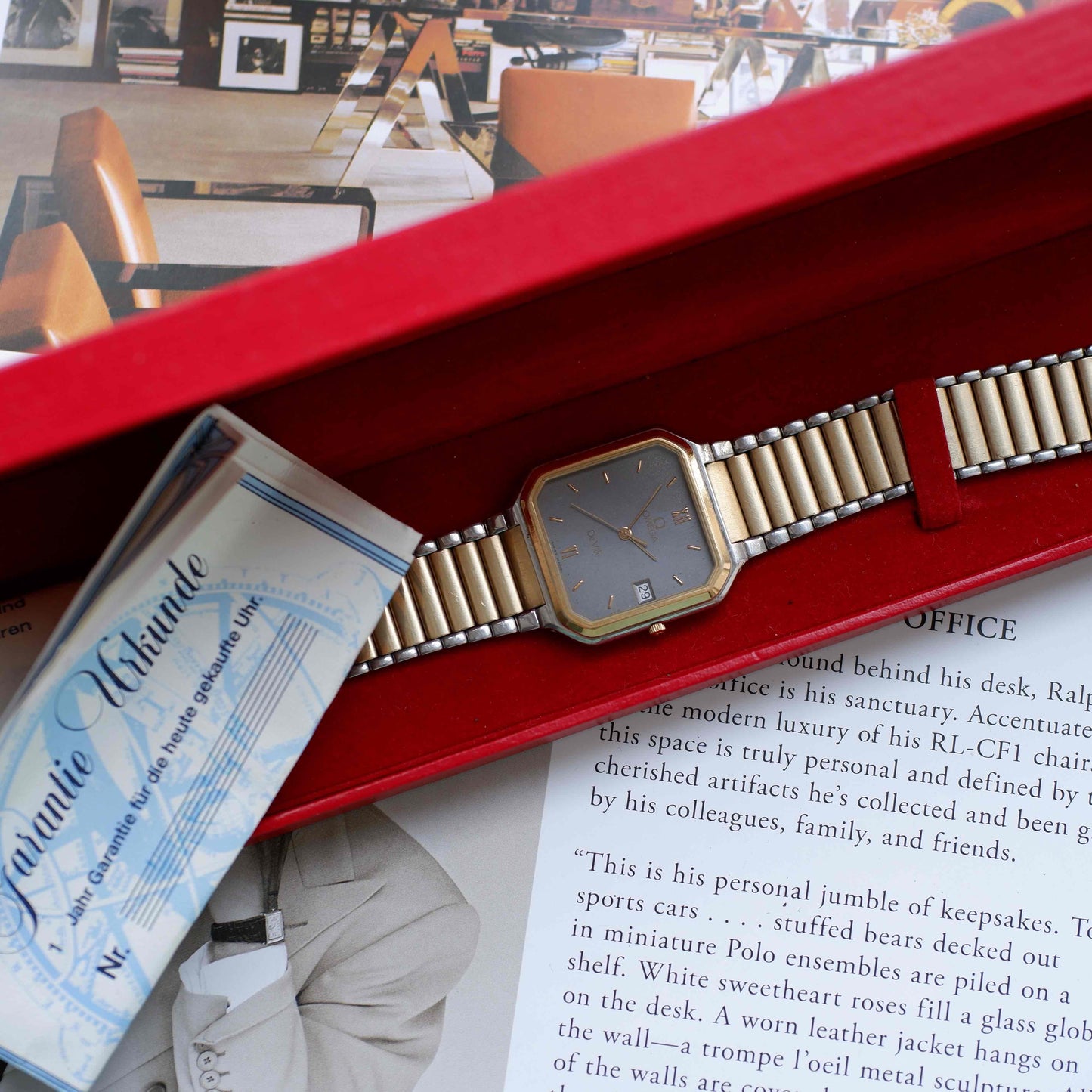 Vintage Omega DeVille Two-Tone Gray Dial Quartz 80s with Box