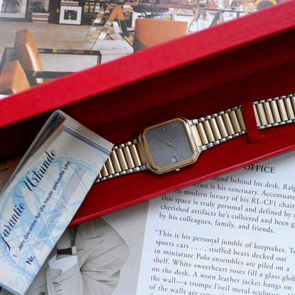 Vintage Omega DeVille Two-Tone Gray Dial Quartz 80s with Box