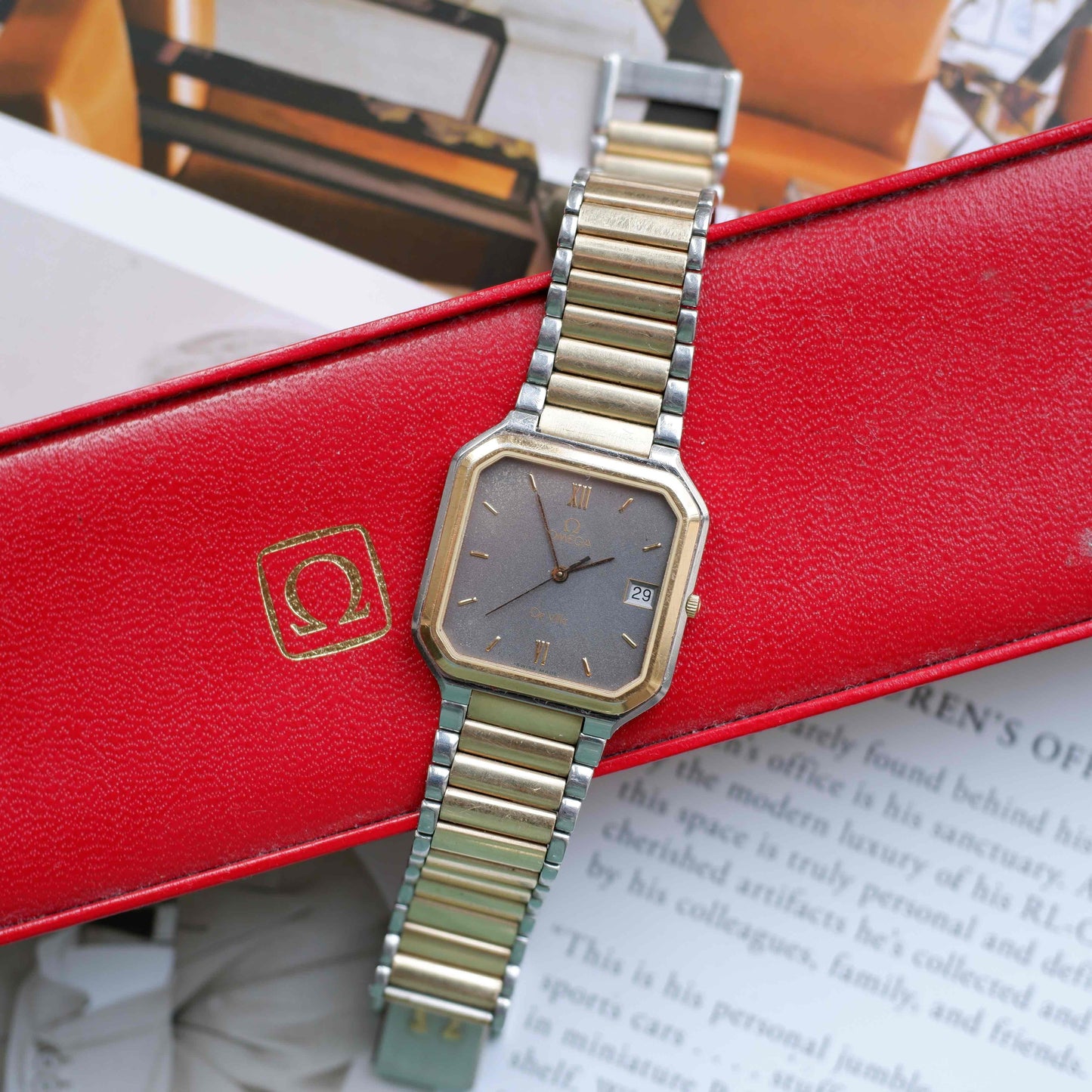 Vintage Omega DeVille Two-Tone Gray Dial Quartz 80s with Box