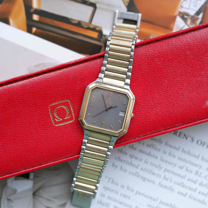 Vintage Omega DeVille Two-Tone Gray Dial Quartz 80s with Box