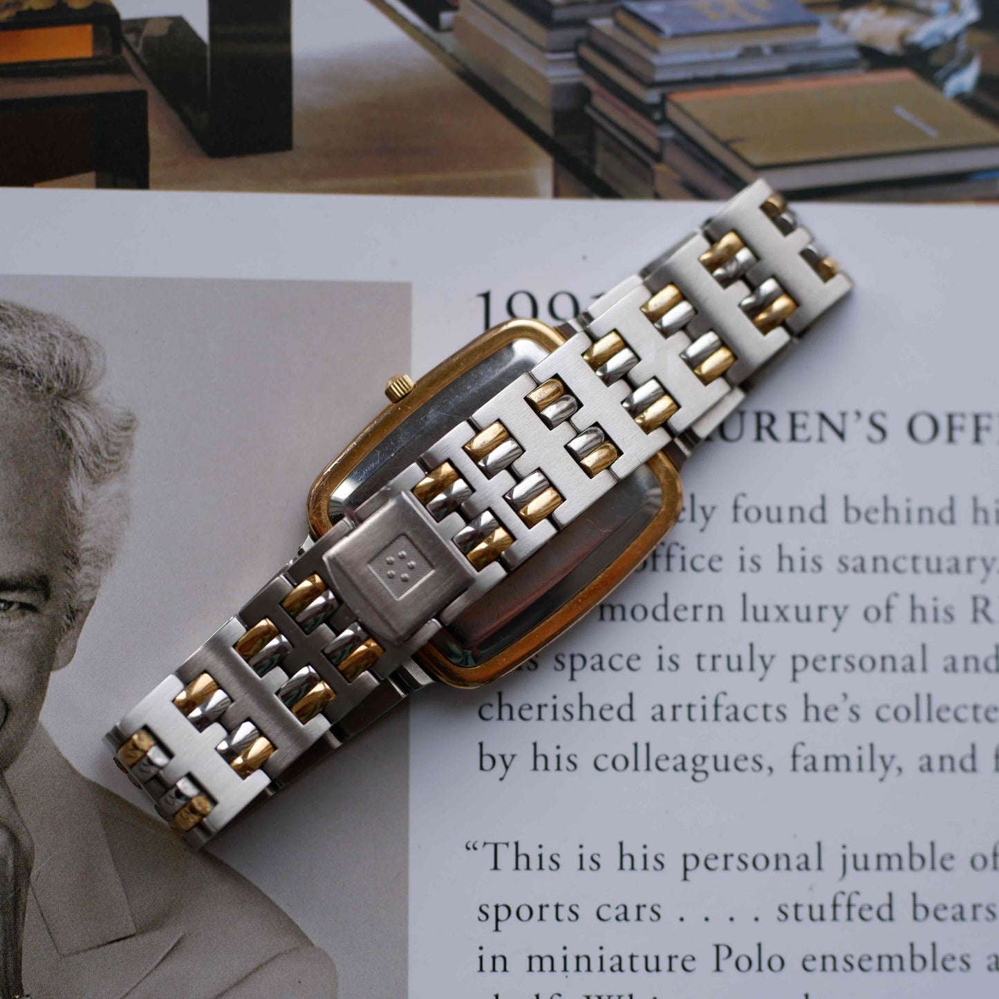 Vintage Eterna Tank Watch Two-Tone White Dial Swiss Made 80s