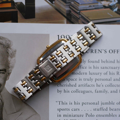 Vintage Eterna Tank Watch Two-Tone White Dial Swiss Made 80s