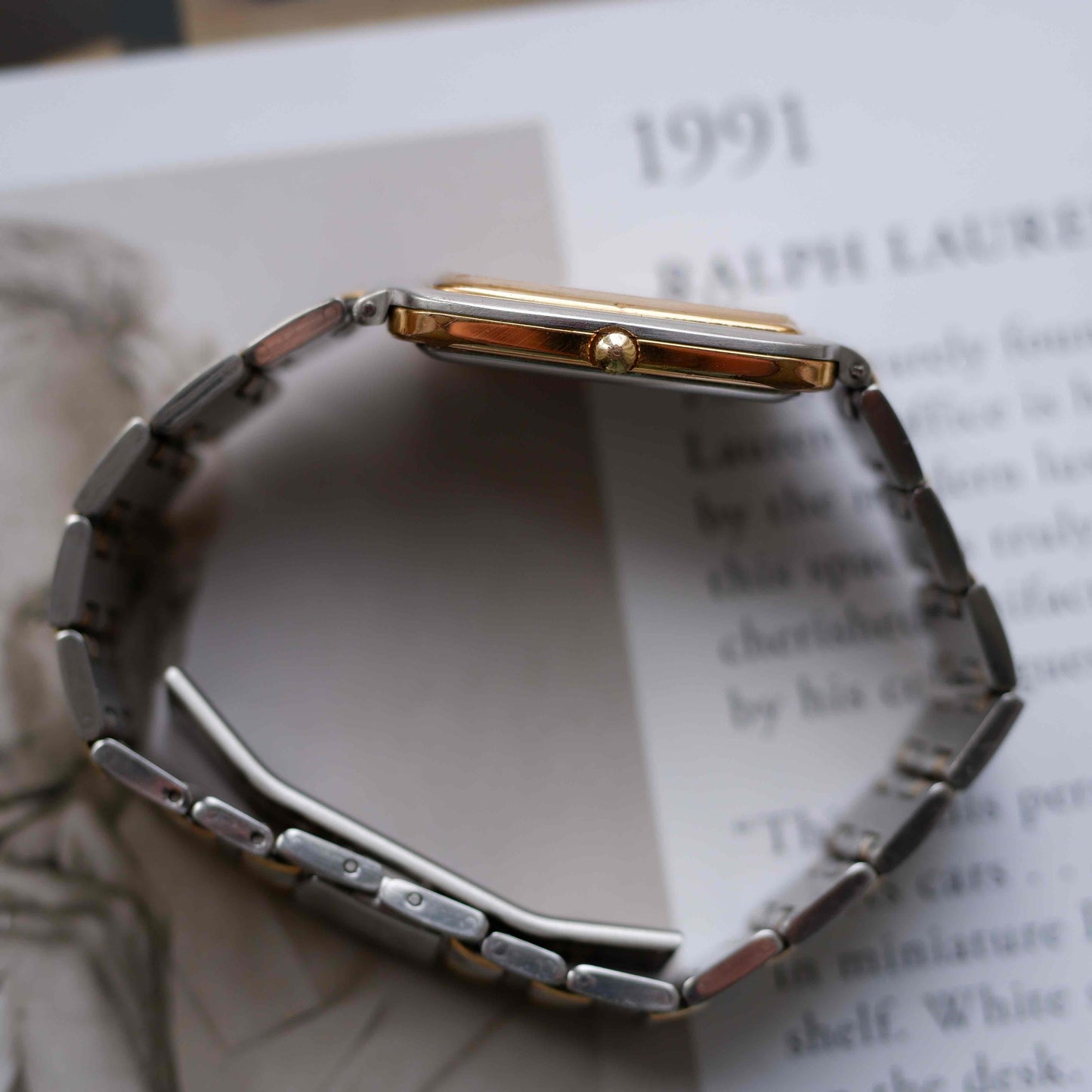 Vintage Eterna Tank Watch Two-Tone White Dial Swiss Made 80s