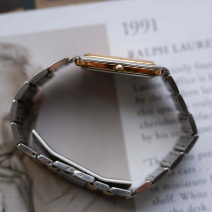 Vintage Eterna Tank Watch Two-Tone White Dial Swiss Made 80s