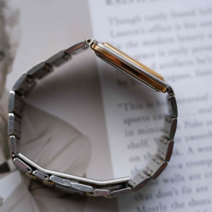 Vintage Eterna Tank Watch Two-Tone White Dial Swiss Made 80s