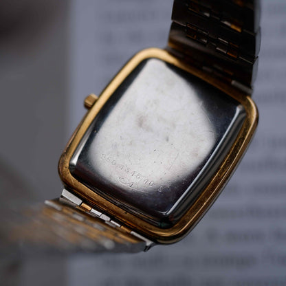 Vintage Eterna Tank Watch Two-Tone White Dial Swiss Made 80s