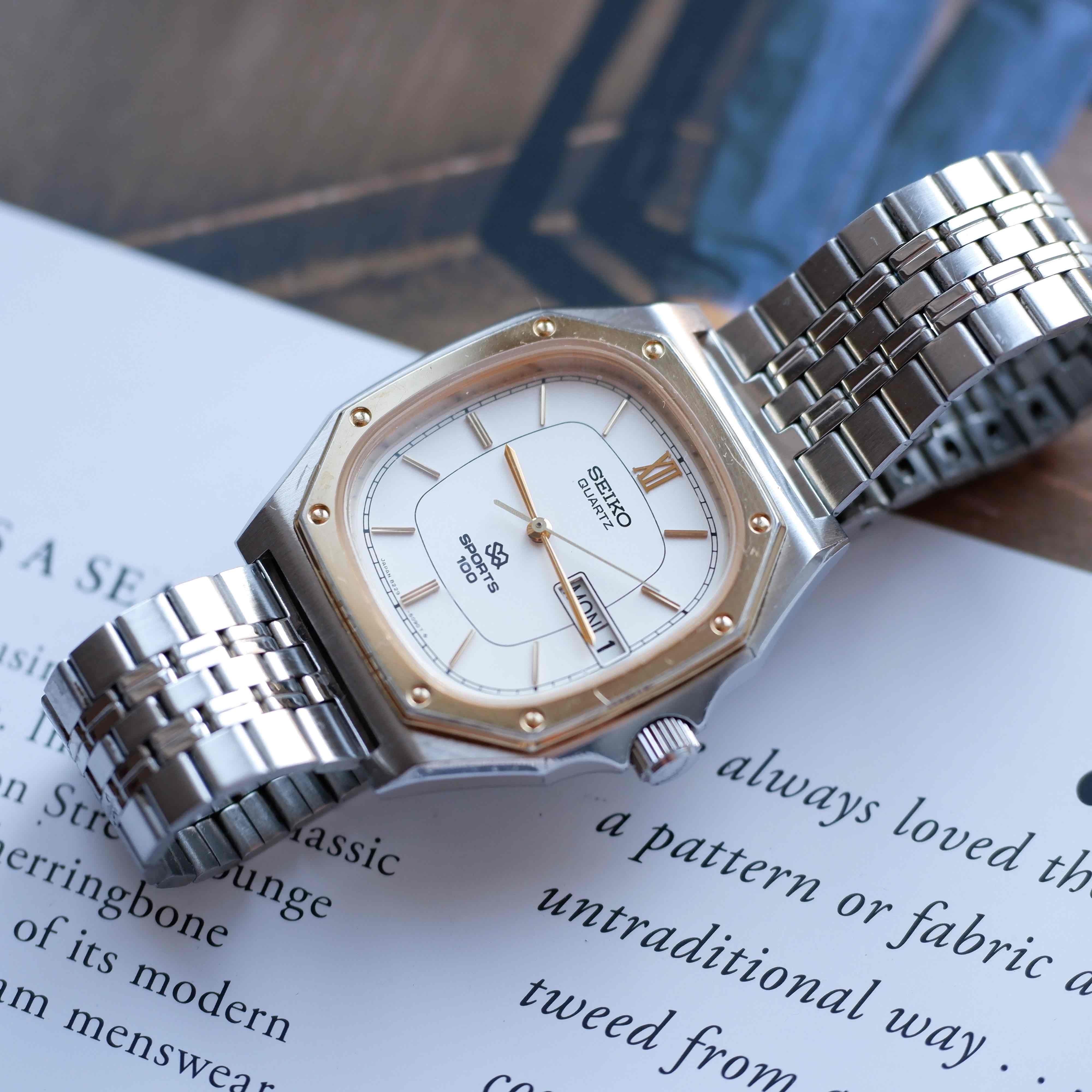 Vintage Seiko SQ 100 Ref. 8229-5040 Day and Date Quartz Two Tone