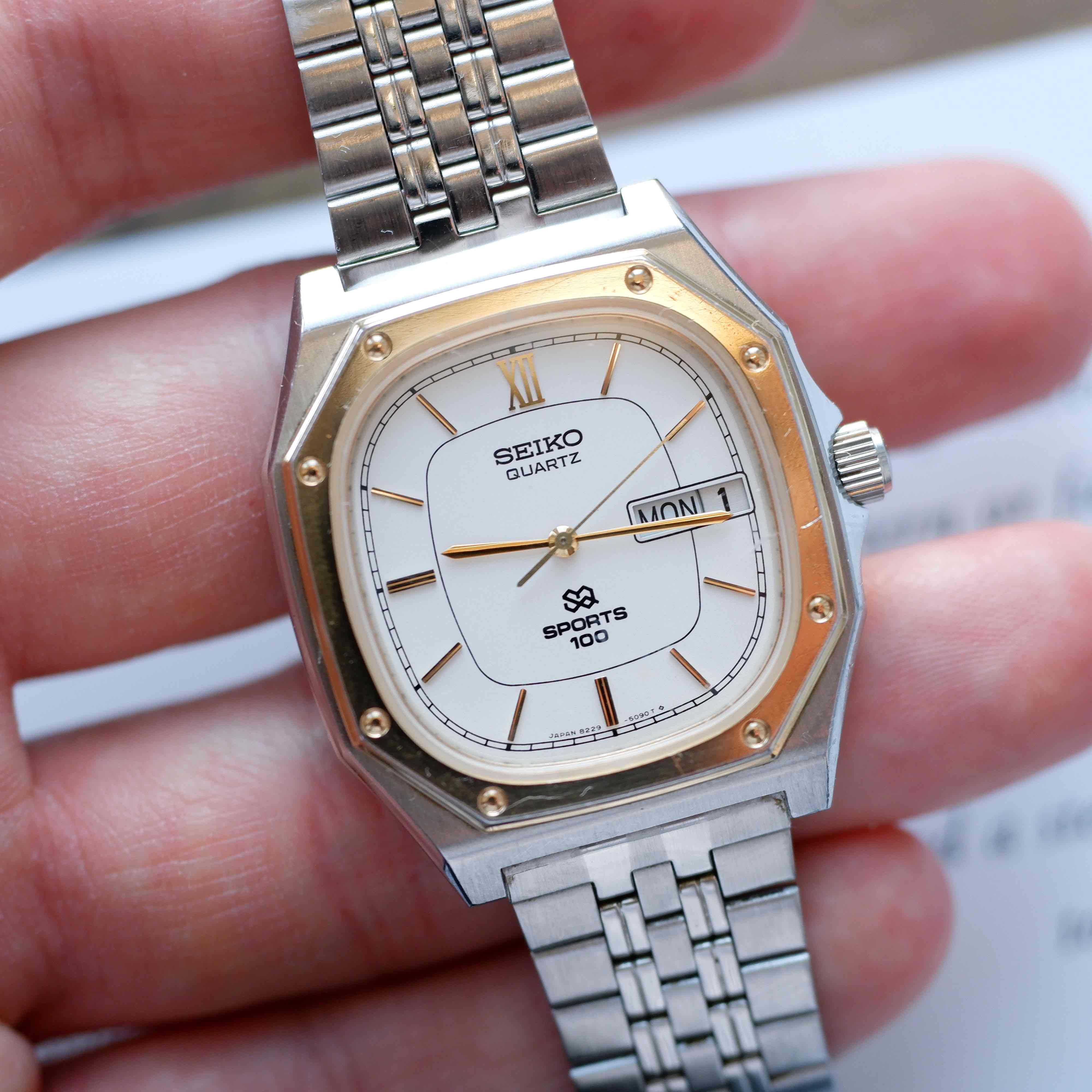 Vintage Seiko SQ 100 Ref. 8229-5040 Day and Date Quartz Two Tone