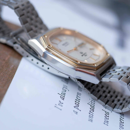 Vintage Seiko SQ 100 Ref. 8229-5040 Day and Date Quartz Two Tone 80s