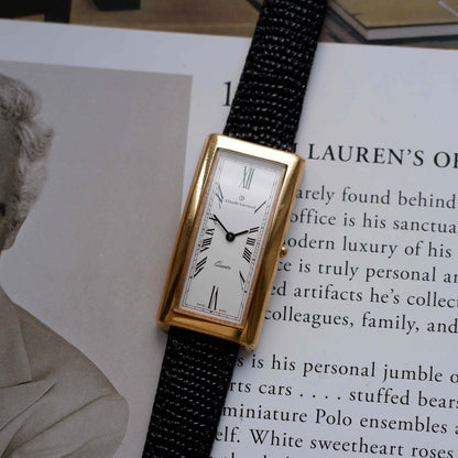 Vintage Claude Bernard Tank Watch Roman Dial 80s Gold Curved Case