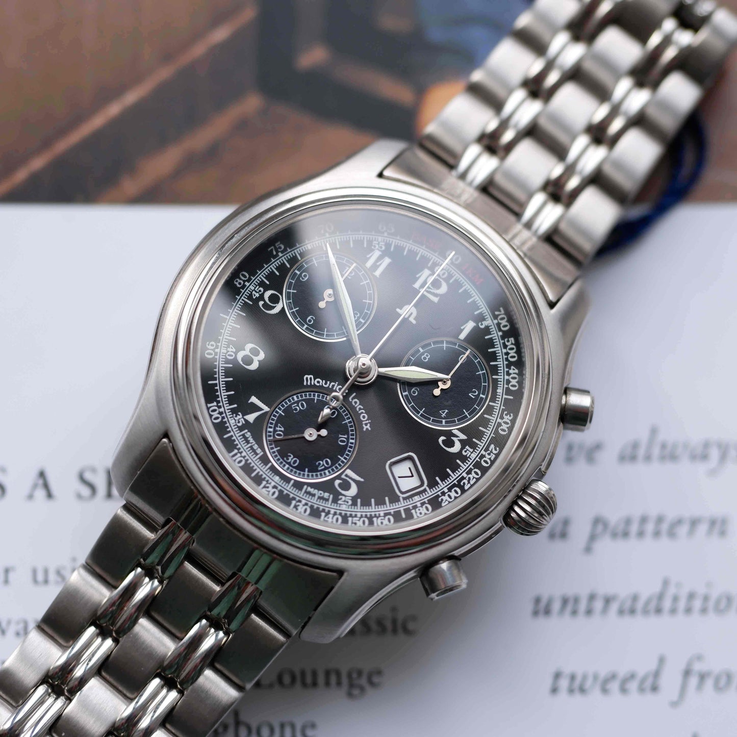 Vintage Maurice Lacroix Chronograph Black Dial Quartz 90s - NOS