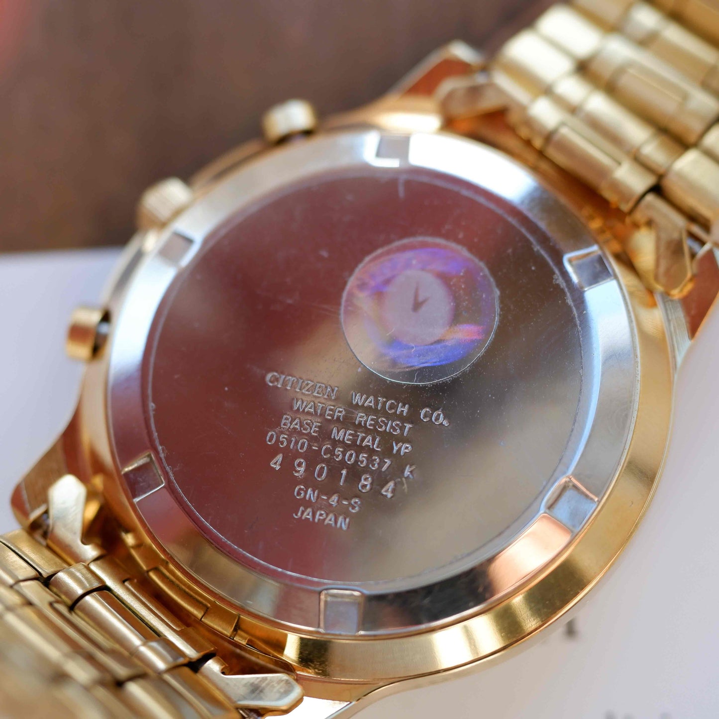 Vintage Citizen Chronograph WR100 80s Gold White Dial Quartz NOS