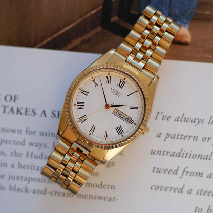 Vintage Citizen Day Date 80s Gold Roman Dial Jubilee Bracelet Quartz