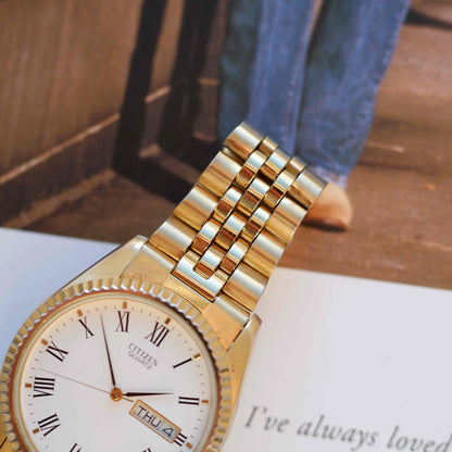 Vintage Citizen Day Date 80s Gold Roman Dial Jubilee Bracelet Quartz