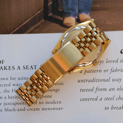 Vintage Citizen Day Date 80s Gold Roman Dial Jubilee Bracelet Quartz