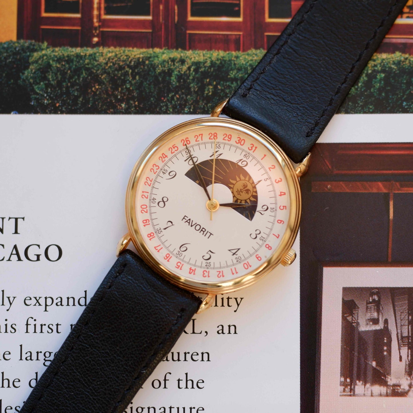 Vintage Favorit Sun & Moon Dress Watch 90s Gold Quartz Mint