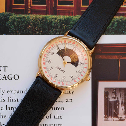 Vintage Favorit Sun & Moon Dress Watch 90s Gold Quartz Mint