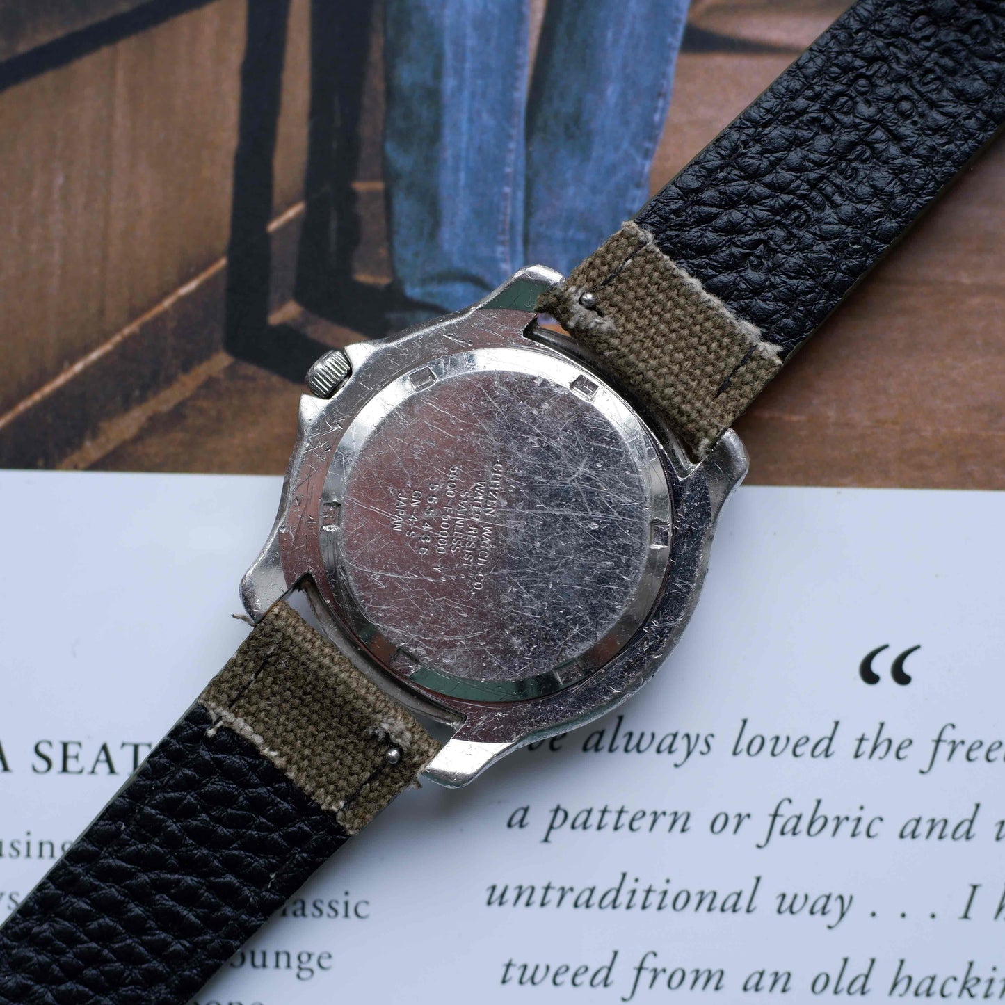 Vintage Citizen Diver Watch Day Date 80s Black Dial Quartz