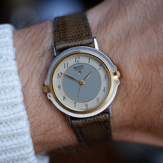 Vintage Seiko Alarm Dress Watch 80s Two-Tone Arabic Numerals Quartz