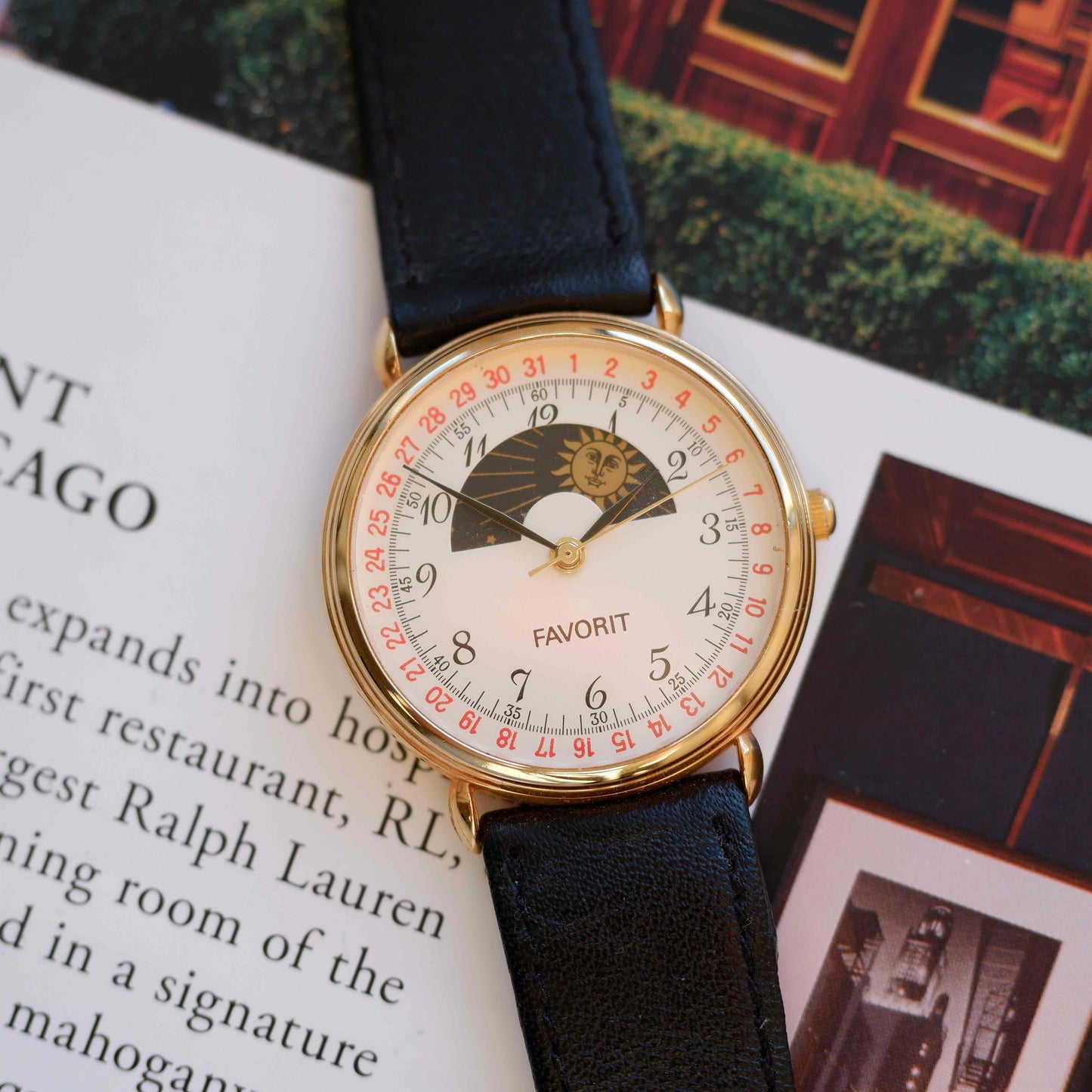 Vintage Favorit Sun & Moon Dress Watch 90s Gold Quartz Mint