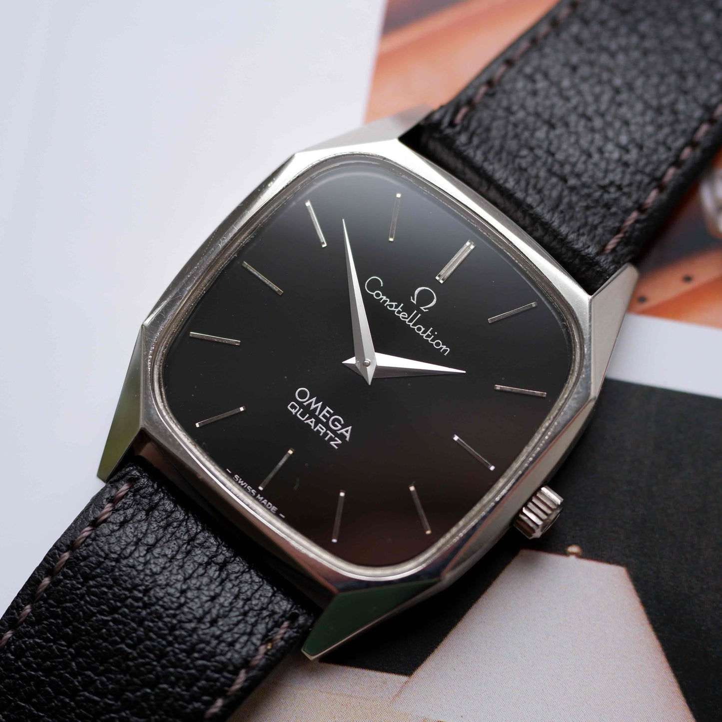 Vintage Omega Constellation Black Stella Dial 80s Quartz – MINT