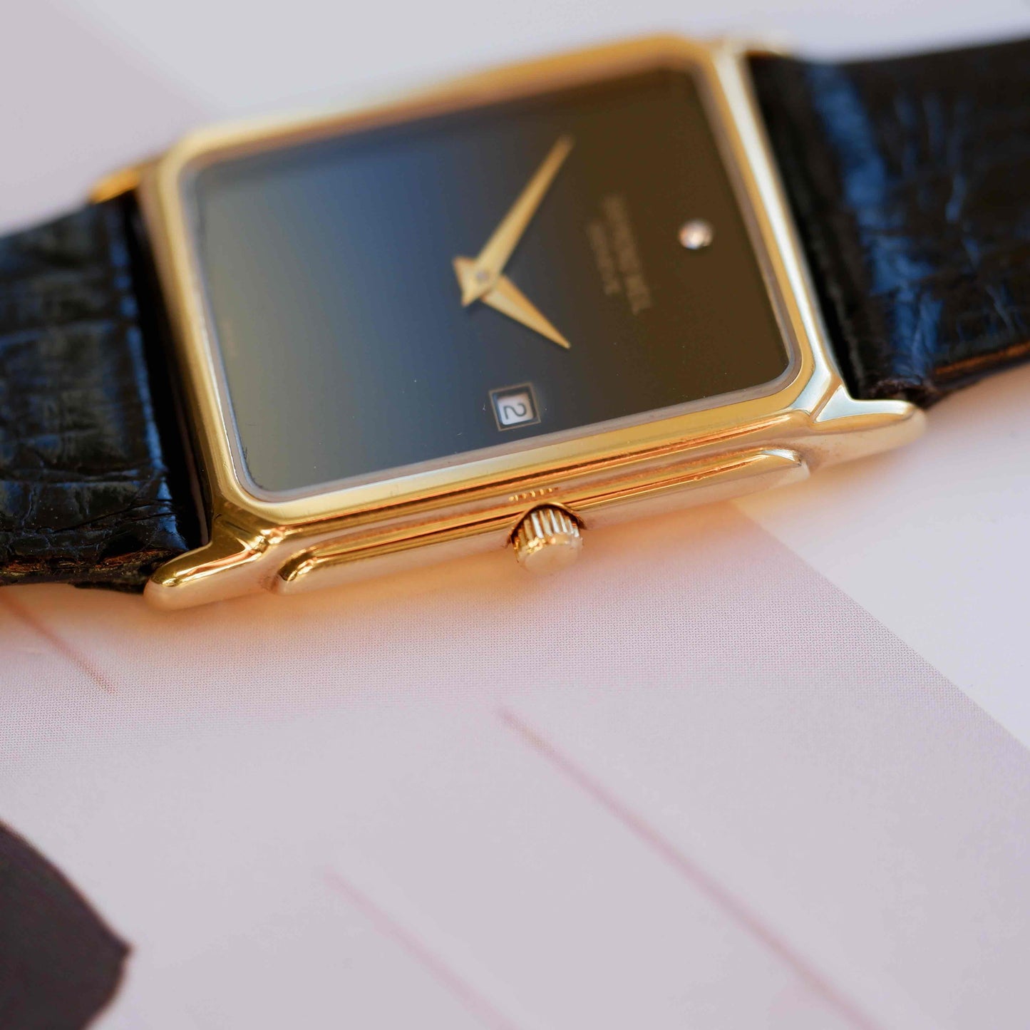 Vintage Raymond Weil Tank Dress Watch Golden Black Dial NOS