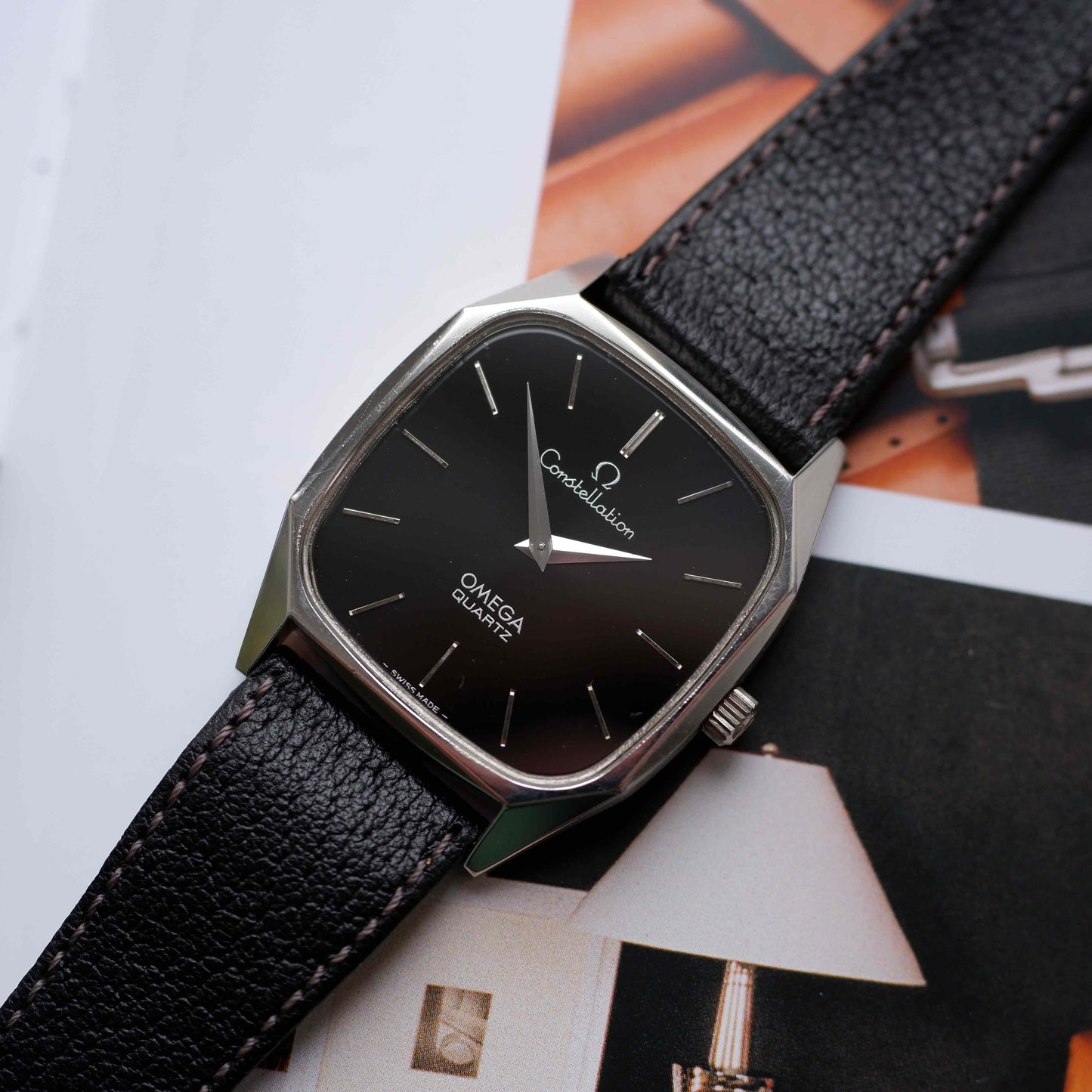 Vintage Omega Constellation Black Stella Dial 80s Quartz – MINT