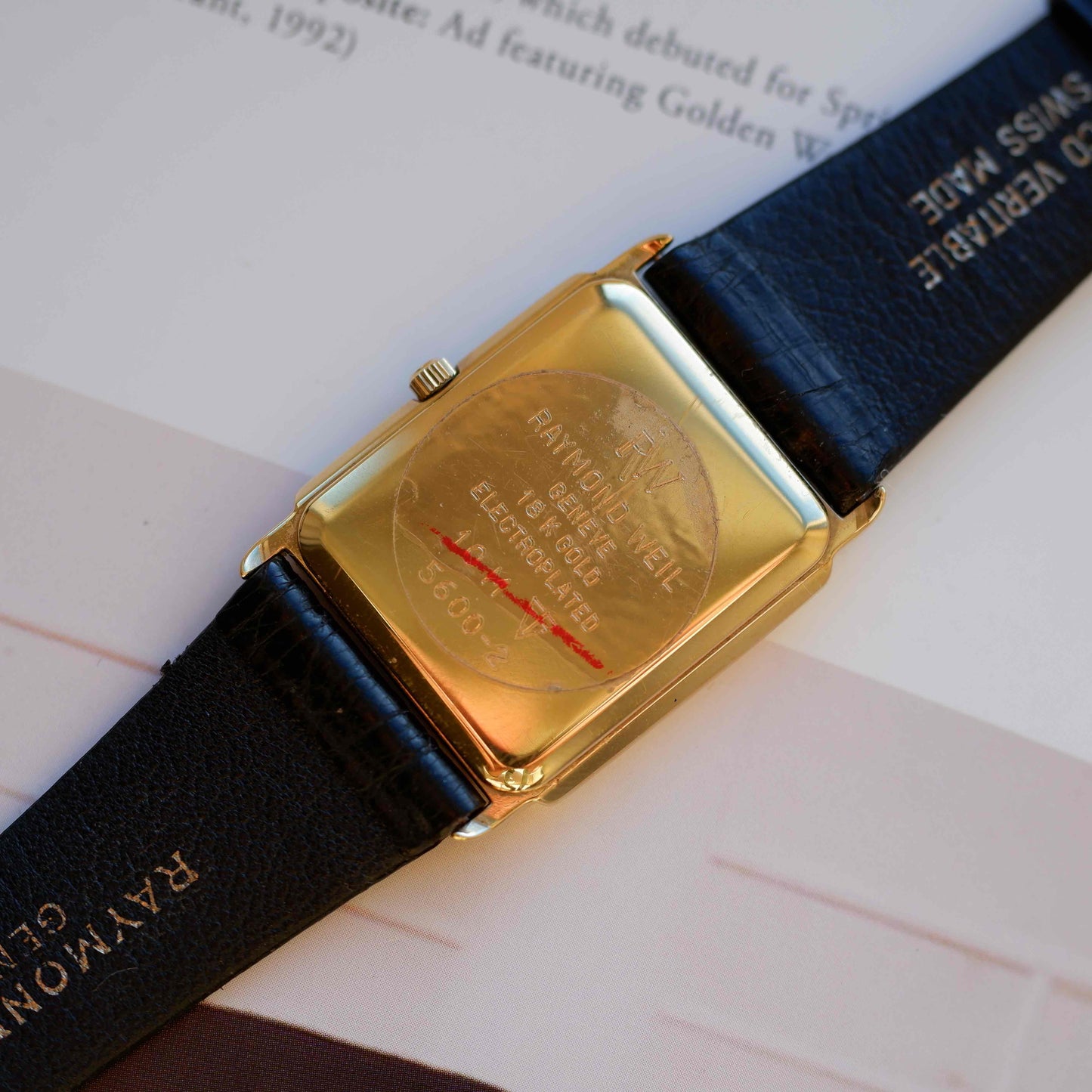 Vintage Raymond Weil Tank Dress Watch Golden Black Dial NOS