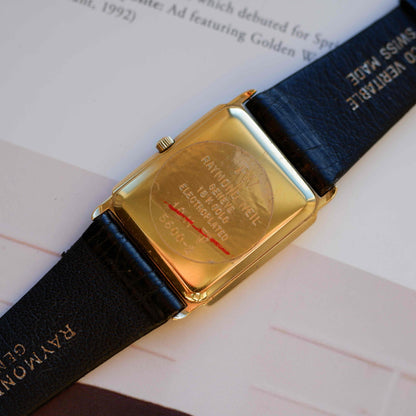 Vintage Raymond Weil Tank Dress Watch Golden Black Dial NOS