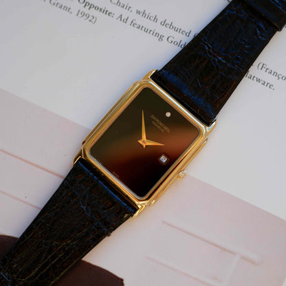 Vintage Raymond Weil Tank Dress Watch Golden Black Dial NOS