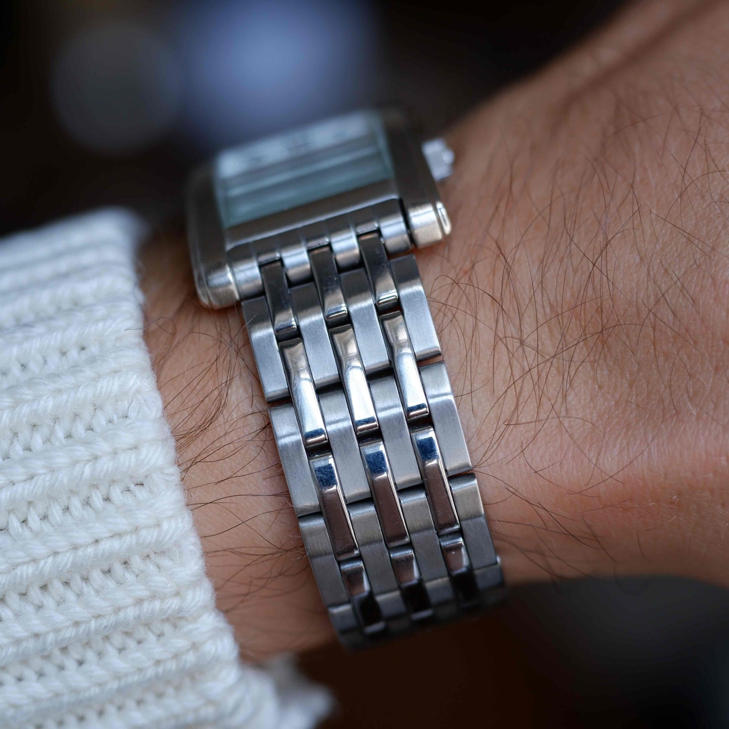 Vintage Lorus Tank White Roman Dial Date and Steel Bracelet 90s